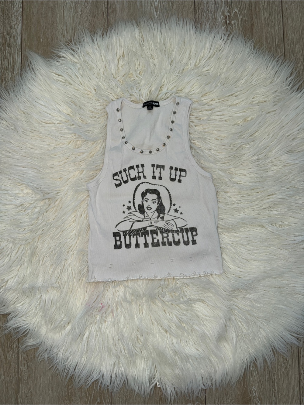 Suck It Up Buttercup Graphic Tank - White